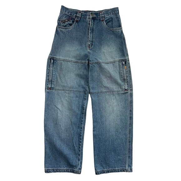 Vintage Fubu Womens Y2K Cargo Wide‎ Leg Jean Medium Wash Size 8 Streetwear - Picture 1 of 16